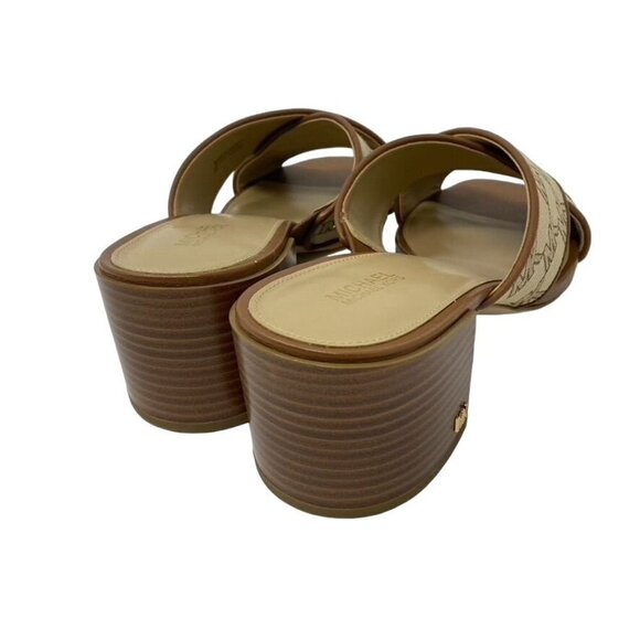 MK Michael Kors Sz 9 Abbott Open Toe Mule Beige/Ebony Logo Block Heel NWOB - Picture 6 of 9